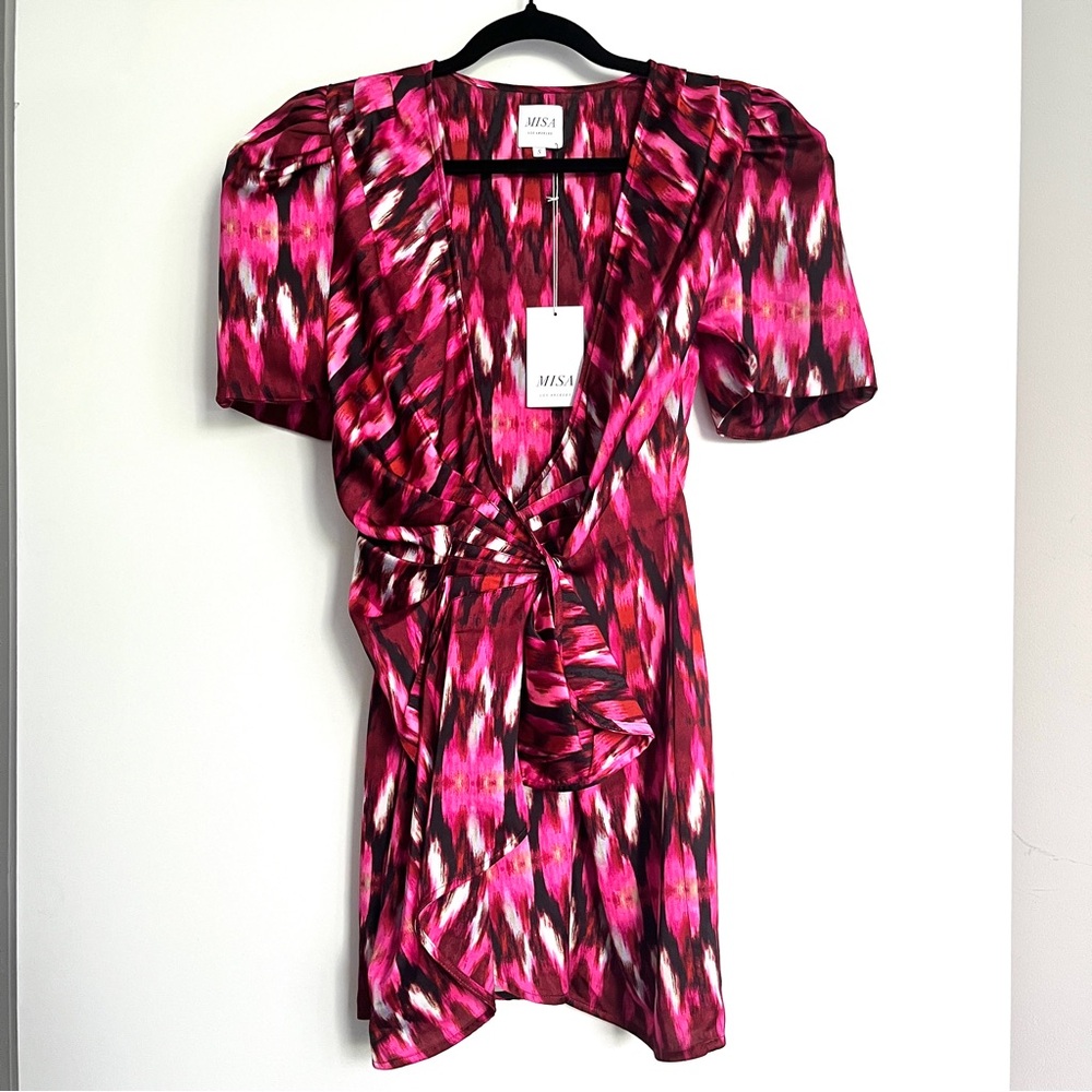 Misa Los Angeles Fuschia White Amina Dress Small
